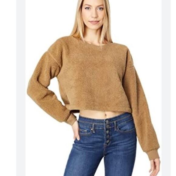 Sundown by Splendid Ashley Cropped Drop Shoulder Teddy Fleece Pullover Women's S - Picture 1 of 7